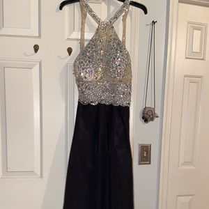 Black long dress, jeweled mesh top, &built in bra.